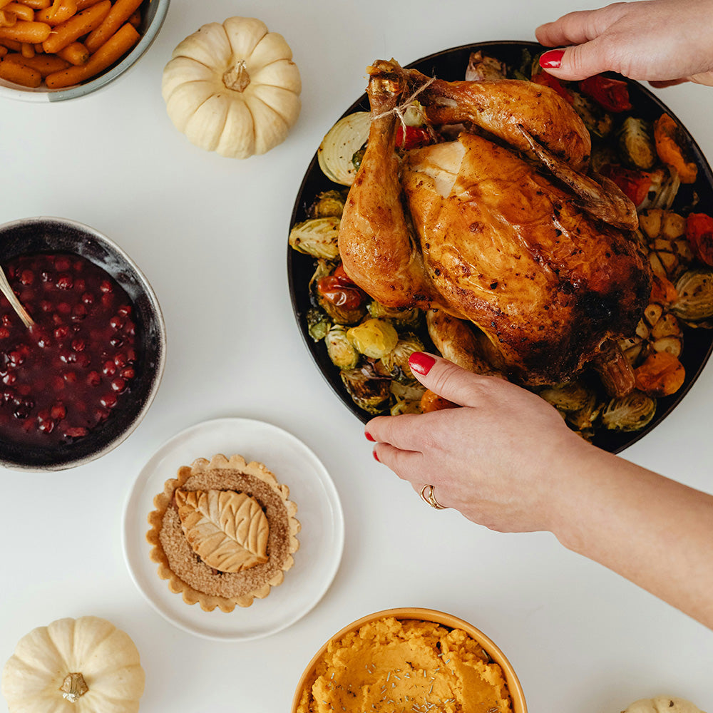 Turkey Dinner brought to the table of side dishes